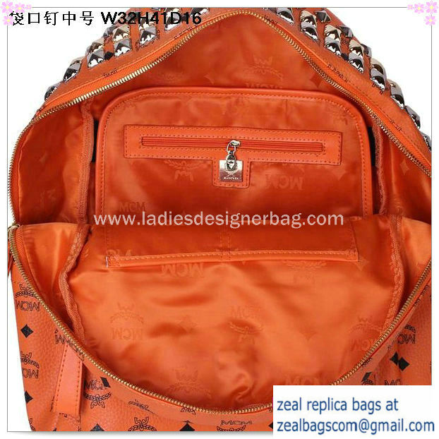 High Quality Replica Hot Sale MCM Medium Top Studs Backpack MC4232 Orange - Click Image to Close